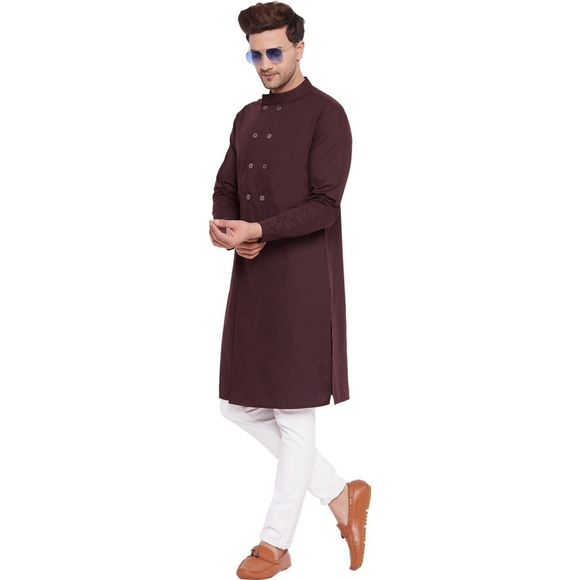 HYPERNATION Men's Solid Pure Cotton brown Kurta - Picture 5 of 9